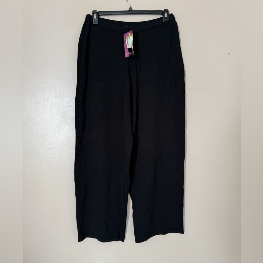 Kathy Levine pants L Palazzo Stretchy knit New with Tags black Elastic waist - Picture 2 of 9